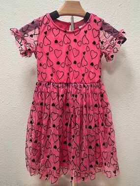 2🖤h.i.p. Pink Heart Print Tulle Dress for Girls 6